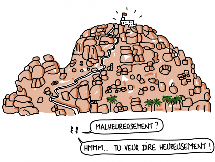 Dessin de nous en bas de la colline Anjeyandari de Hampi