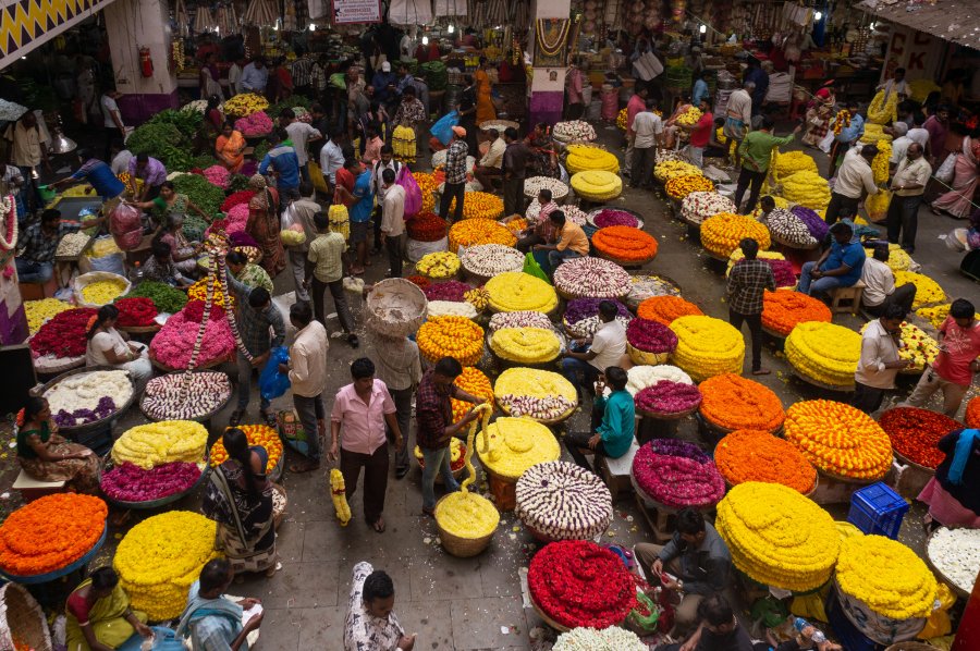 Marché aux fleurs de City Market à Bangalore