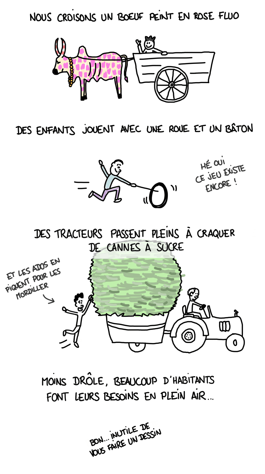 Dessin : surprises et étonnements dans la campagne indienne