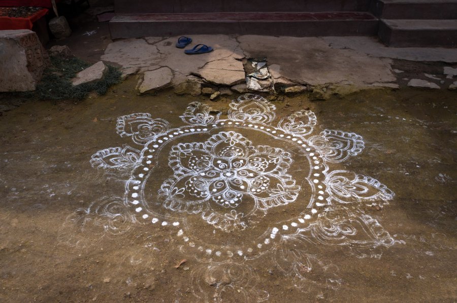 Kolam ou mandala à Hampi en Inde