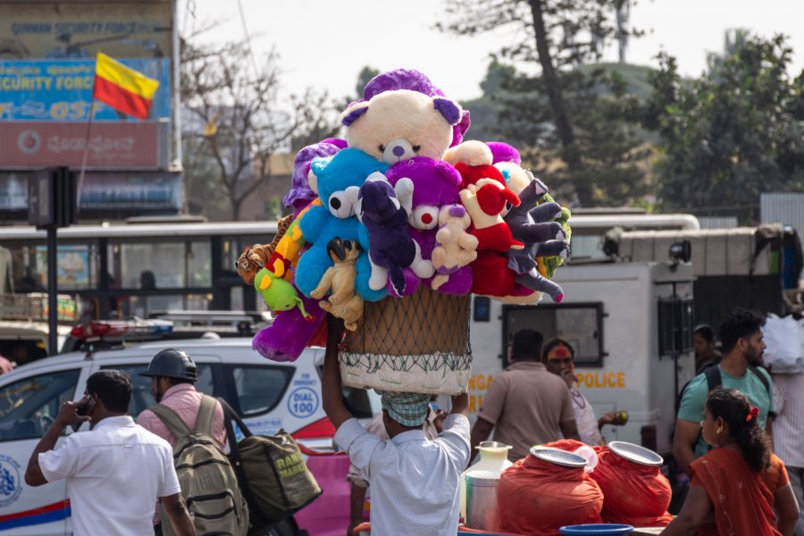 Vendeur de peluches en Inde