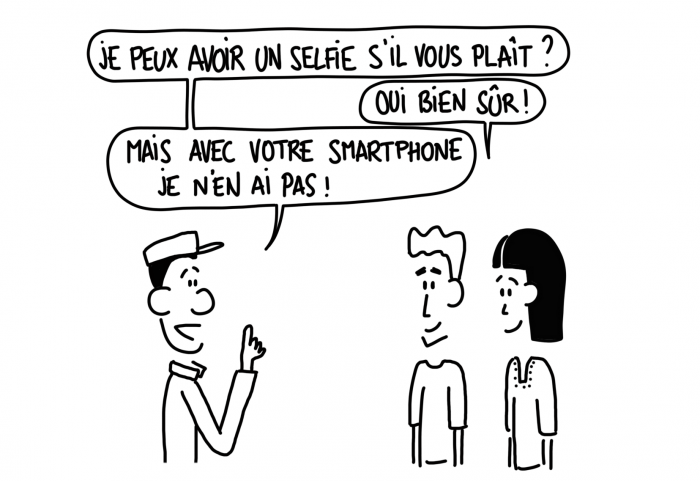 Dessin : demande de selfie en Inde... avec notre propre téléphone !