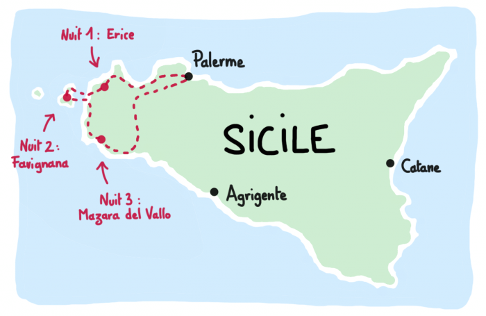 Carte road trip à l'ouest de la Sicile