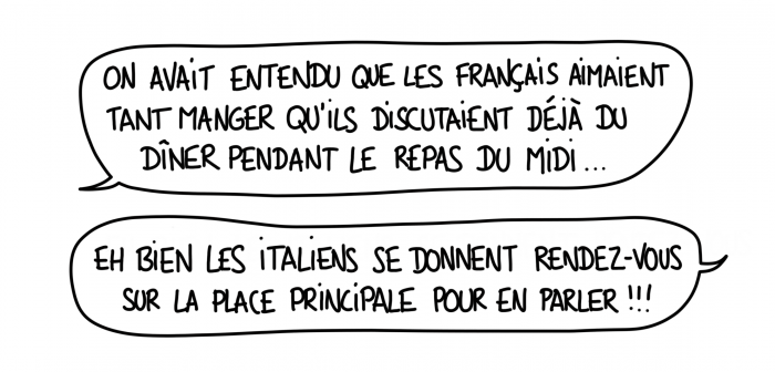 Dessin : Qui aime le plus manger entre les Français et les Italiens ?