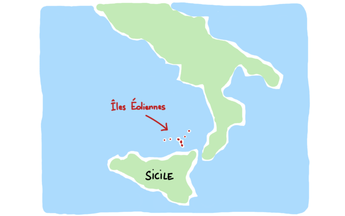 Carte des îles Éoliennes proches de la Sicile et de l'Italie