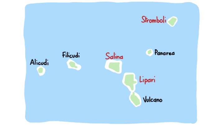 Carte des sept îles Éoliennes en gros plan