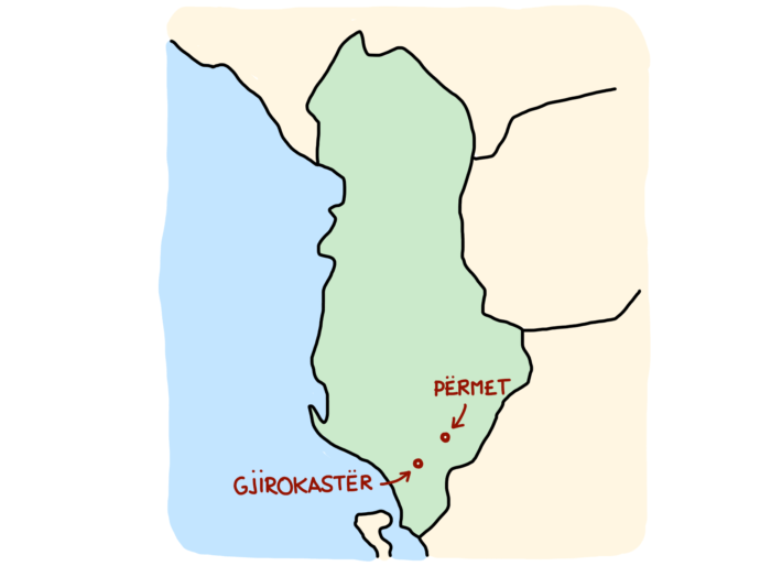 Dessin : carte Gjirokastër Përmet Albanie