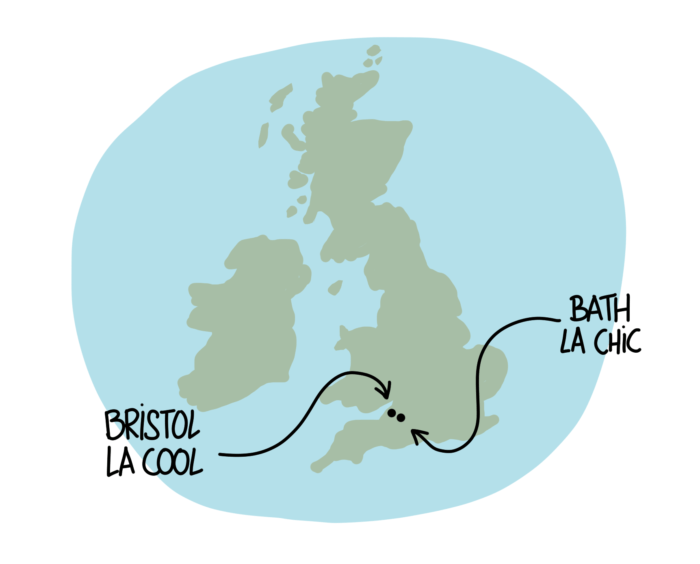 Carte de Bristol et Bath en angleterre