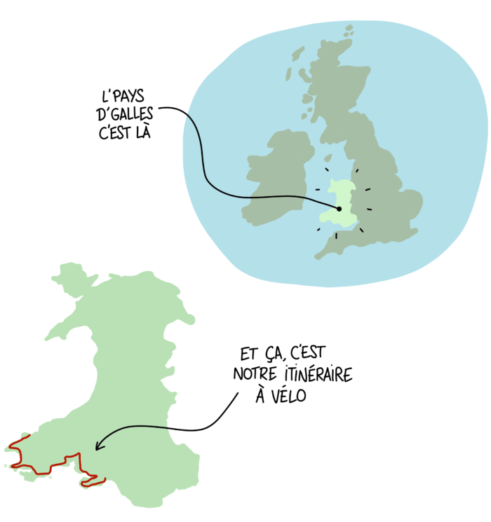 Carte de notre itinéraire vélo au Pays de Galles