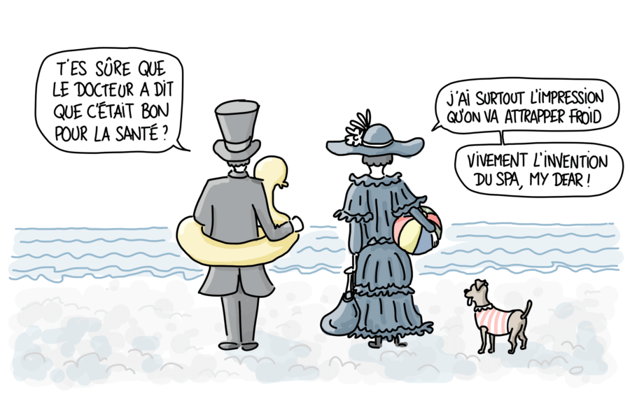 Dessin : bourgeois anglais à la plage de Brighton