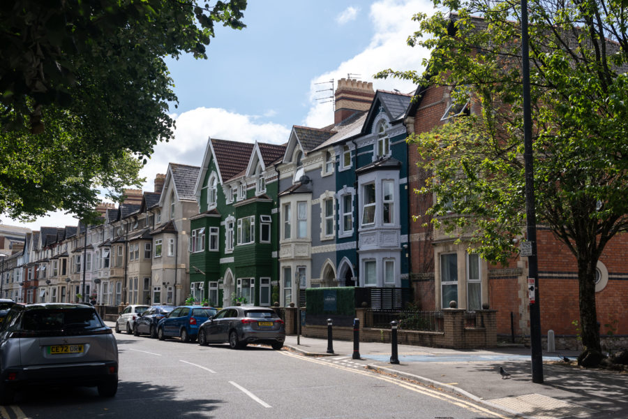 Cardiff au Pays de Galles : petites maisons colorées