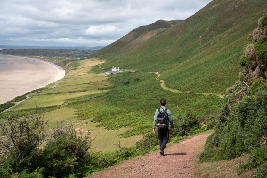 Randonnée au-dessus de la plage de Rhossili, Péninsule de Gower