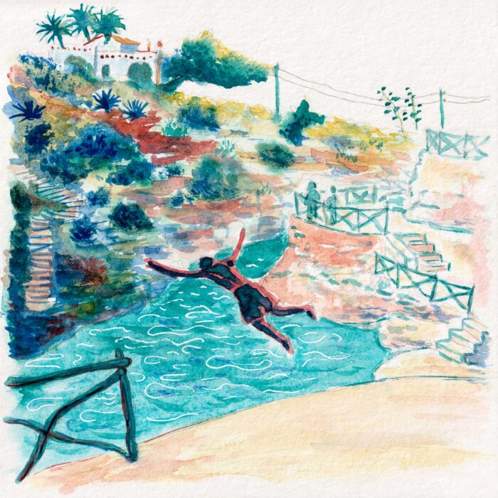 Aquarelle de la Cala en Brut à Minorque