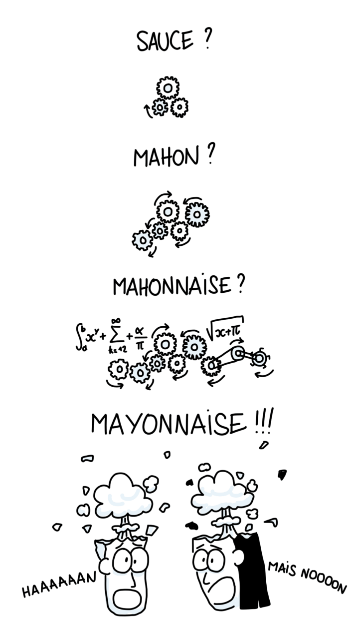 Dessin : nous, lorsque nous comprenons que la sauce mayonnaise vient de Port Mahon