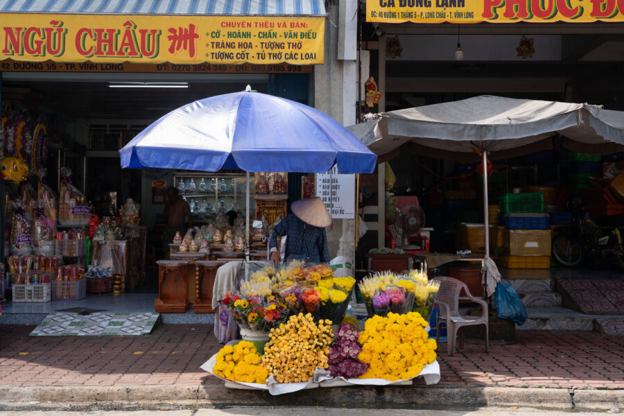 Vendeuse de fleurs au marché de Vinh Long