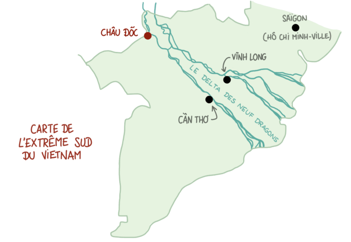 Carte du delta du Mékong avec Chau Doc