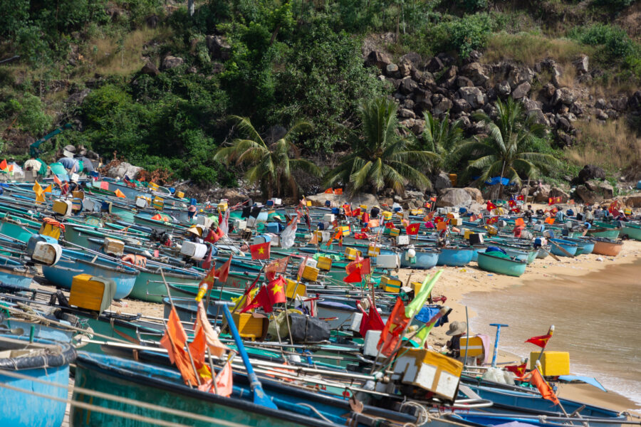Barques rondes de pêcheurs à Song Cau, Phu Yen