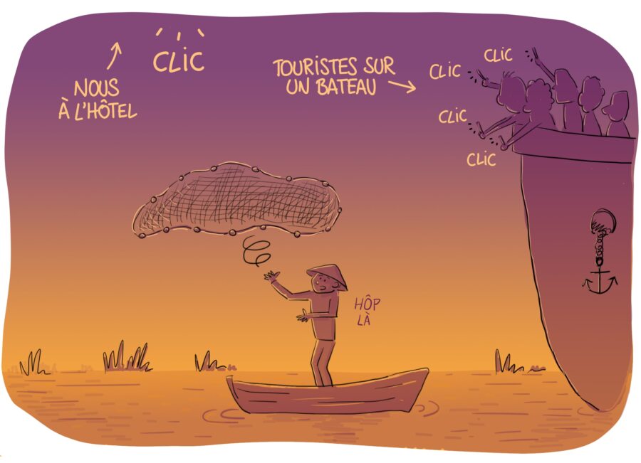 Dessin : pêcheur traditionnel au Vietnam