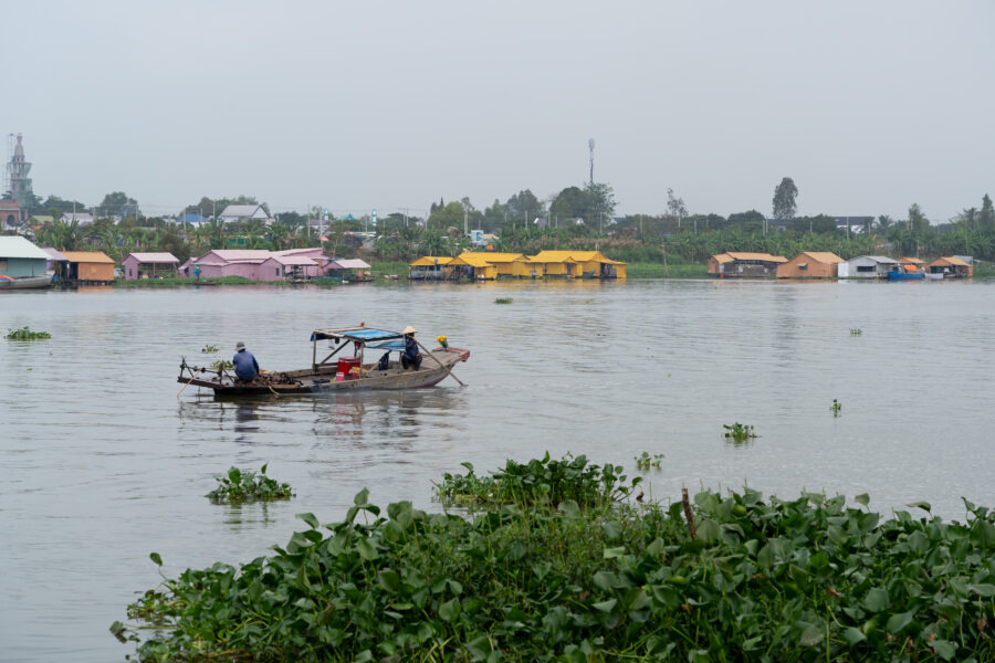 Maisons colorées et Mékong à Chau Doc
